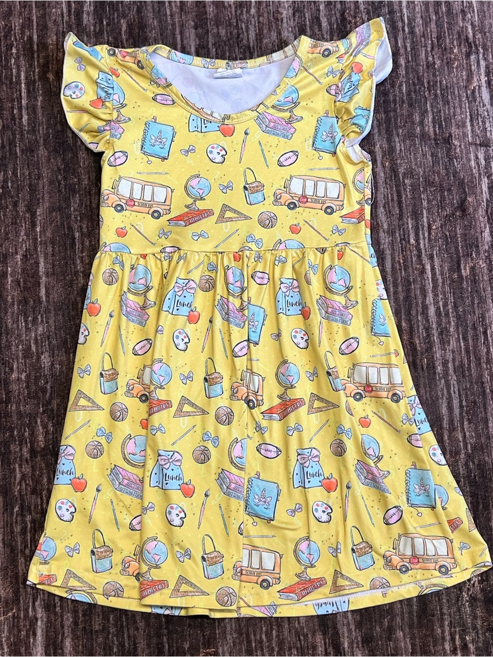 Girls' Yellow School-Print Dress